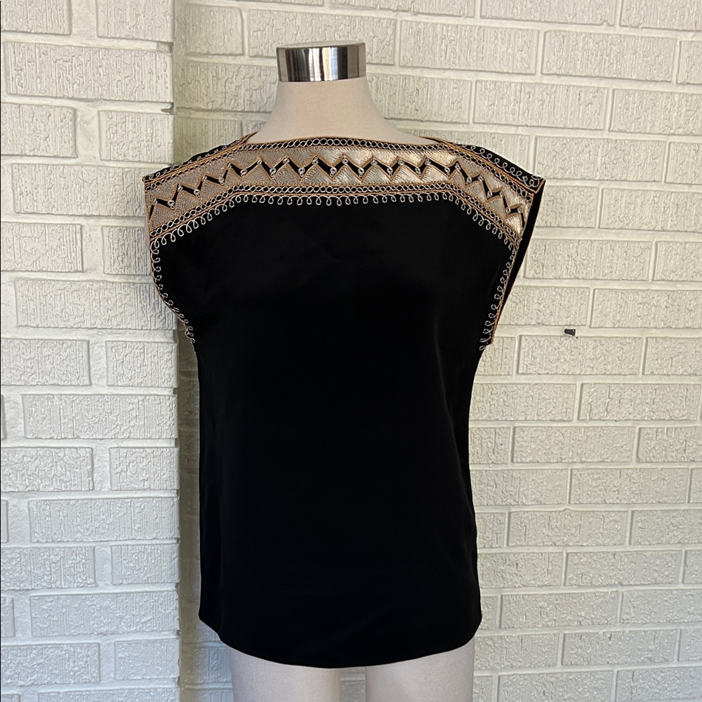 Nili Lotan- Emie Black Top with Gold Embroidery